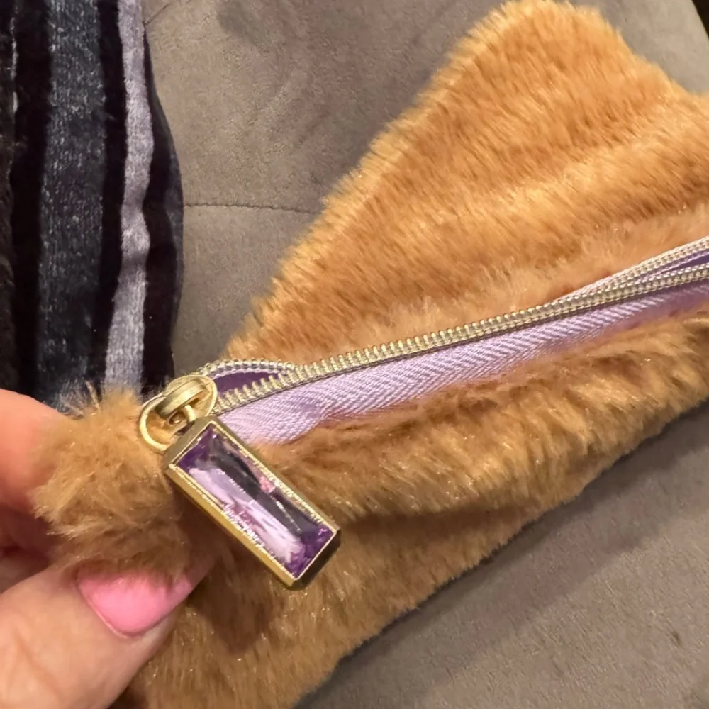 Ipsy Caramel Faux Fur Glam Cosmetic Bag